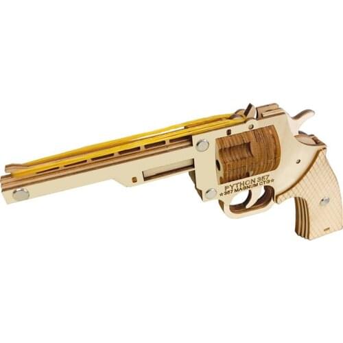 3D Wooden Puzzle Rubber Band Gun DIY Model Building Kits Semi-auto Rubber Band Revolver Shooting Toy for Adults Boys