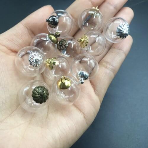 3pcs 20mm one hole clear glass ball with copper caps hollow glass bottle globe vial jewelry making accessories beads charms gift