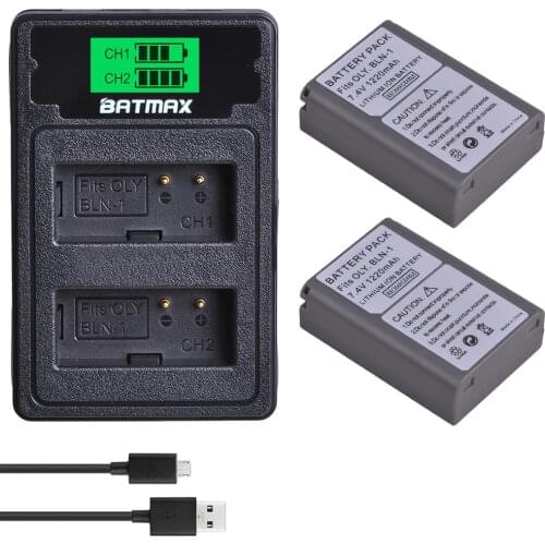 Batmax PS-BLN1 BLN-1 PS BLN1 Battery +LCD Dual USB Charger for Olympus OM-D E-M1 E-M5 Mark II PEN-F E-P5 EM1 EM5 PENF EP5