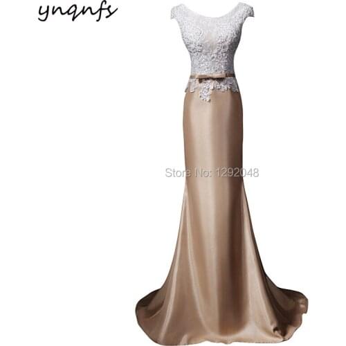 MD401 Satin Lace Appliques Pearls Beaded Sexy See-through Cap Sleeves Mermaid Elegant Mother of Bride/Groom Dresses Brown 2019