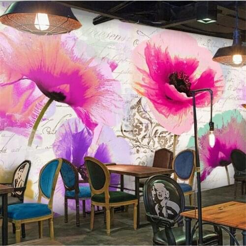 Wellyu Customized large mural 3d wallpaper Nordic oil painting English letters environmental poppy flower background wall paper