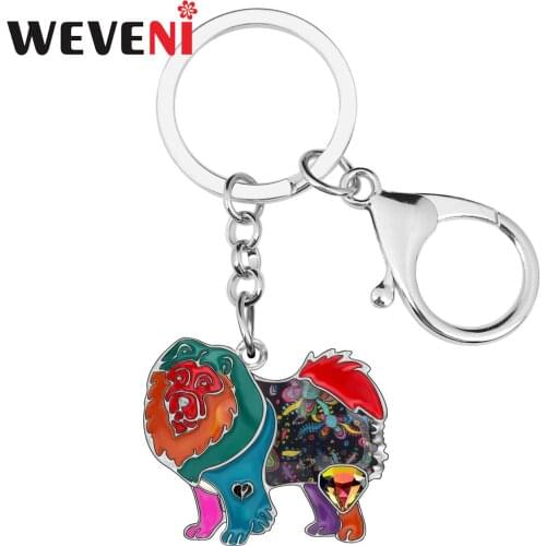 WEVENI Enamel Alloy Metal Chow Chow Dogs Key Chain Ring Fashion Pets Animals Keychains Jewelry For Women Girl Teens Unique Gift