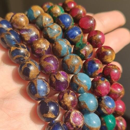 Natural Stone Cloisonne Beads Round Loose Beads Enamel Crafts Lucky Beads For Handmade Jewelry Making 4/6/8/10mm