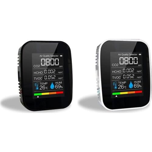 5 in 1 CO2 Meter Digital Temperature Humidity Sensor Tester Air Quality Monitor Carbon Dioxide TVOC HCHO Detector