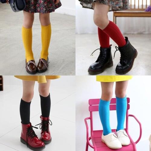 2-12Year baby girl boys knee socks solid candy color leg warmer cotton warm boot sock Childrens Girls Long sock Toddler Socks