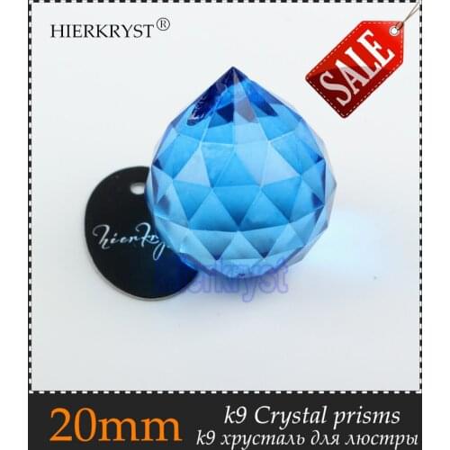HIERKYST 20mm Blue Crystal Balls Suncatcher Prisms Pendants for Chandeliers Parts Lamp Rainbow Hanging Drops 20 pcs #2048-1C
