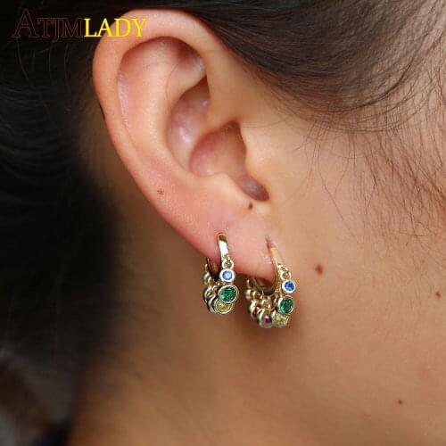Delicate Rainbow Drip Cz Paved Trendy Charming Earring Hoops For Women Girl Jewelry Much Mini Round colours CZ Charm Earrings