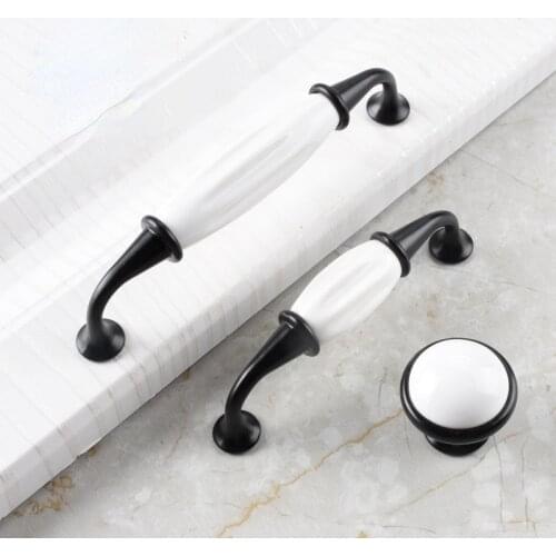 Cabinet Ceramic Black-and-white Handle European Aluminum Alloy Crack Wardrobe Door Handle Drawer Round Single Furniture Hardware