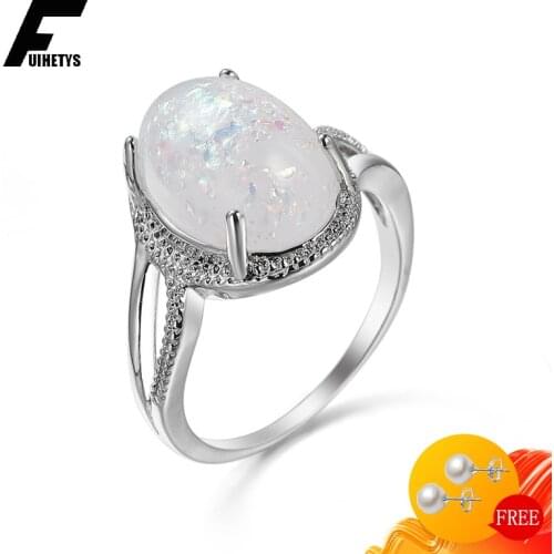 BaliJelry Fashion Ring 925 Silver Jewelry Oval Shaped Opal Gemstone Finger Rings for Women Wedding Engagement Party Accessories