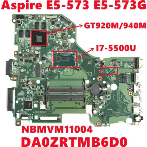 NBMVG11004 For Acer Aspire E5-573 E5-573G Laptop Motherboard DA0ZRTMB6D0 With SR23W I7-5500U CPU N16S-GT-S-A2 GPU Fully Tested