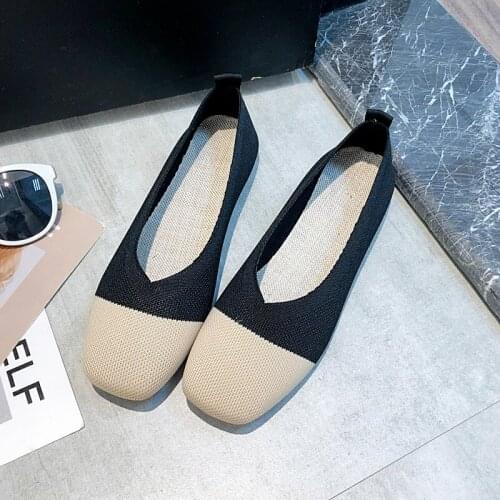 Fashion Womens Autumn Stretch Knitted Mixed Color Moccasins Breathable Cozy Work Shoes Ladies Flats Light Driving Casual Shoes