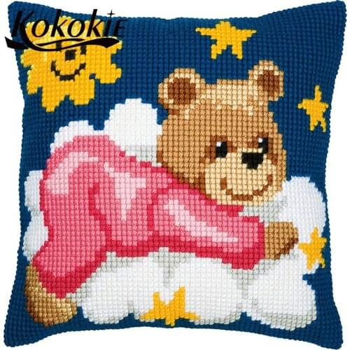 Diy cross stitch kits pillow kits embroidery yarn Needlework Sets handicraft cushion mat bear pattern printed throw pillowcase