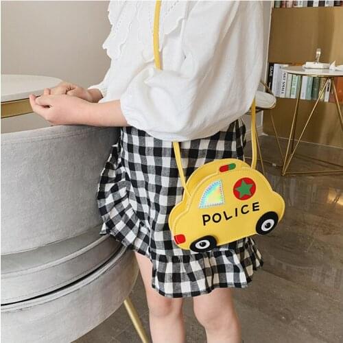 Newest Trendy Children Fashion Police Car Crossbody Bag Fashion Zipper Car Shaped Mini Shoulder Bag Purse for Kids Traveling