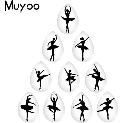 2020 New Ballet Dancer Silhouette Tear Drop Glass Cabochon Photo Ballerina Jewelry Handcraft DIY Accessories
