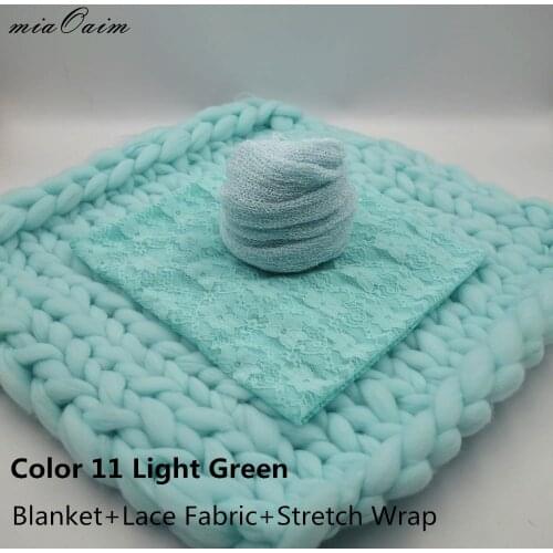 Handmade Blanket+Lace Fabric+Knit Stretch Wrap Full Set for Newborn Baby Photography Props Receiving Blankets Basket Filling
