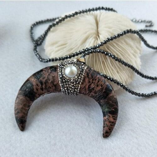 5 Strands Hematite beads necklace horn Snakeskin Leather pave pearl Crystal Rhinestone Boho necklaces for women NK107