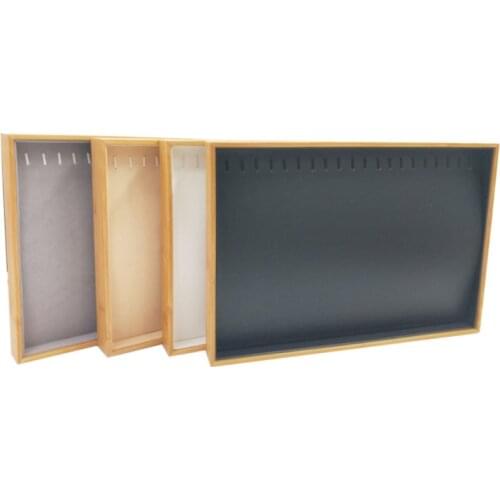 Solid Wood and Microfiber Jewelry Display Stand Necklace Pendant Holder With Beige or Grey Showcase Jewelry Organizer Tray/box