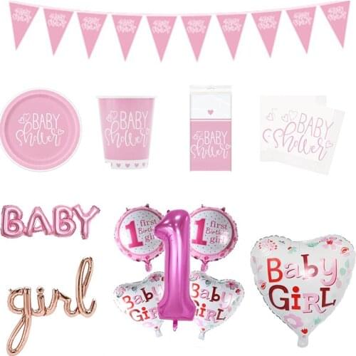Gender Reveal Theme Girl Birthday Party Decorations Kids Supplies Baby Shower Disposable Plates Cups Napkins Fork Tableware Set