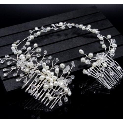 Fashion Gold Crystal Simulated Pearls Flower Hair Combs Headband Bridal Bride Noiva Wedding Hair Jewelry Accessories