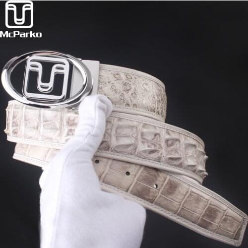 McParko Crocodile Belt For Men Luxury Dirty White Design Mens Belts Genuine Leather Crocodile Waist Straps 2021 New Fashion Gift
