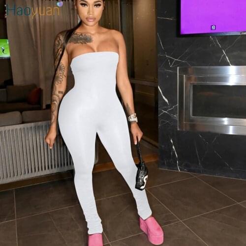 HAOYUAN Sexy Bodycon Jumpsuit Summer Women 2021 Elegant Clubwear Birthday Tube Tops Rompers One Piece Outfits Stacked Leggings