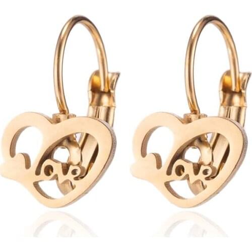 Cute Stainless Steel Letter Love Heart Earrings For Girl Lover Small Stud Love Hook Earings Anti-allergy Jewelry Loving Gift