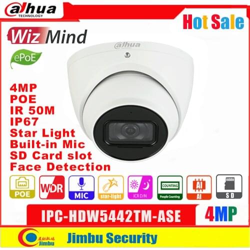 Dahua 4MP WDR IR Eyeball WizMind Network Camera IPC-HDW5442TM-ASE IR50m Built-in MIC IP67 ePOE People Counting Face Detection