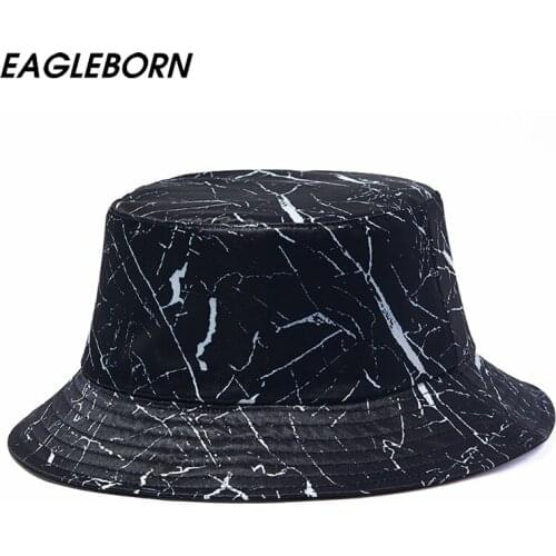 EAGLEBORN New Hip Hop Street Rap Bucket Hat Men Hat Crackle Printed Women Hipster Hat Black White Crack Pattern Bucket Caps