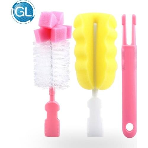 GL Baby Milk Bottle Clean Brush Feeding Bottle Anti-Slippery Skid Bottle Clips Baby Feeding Accessory Tool Sponge Cleaner Brush