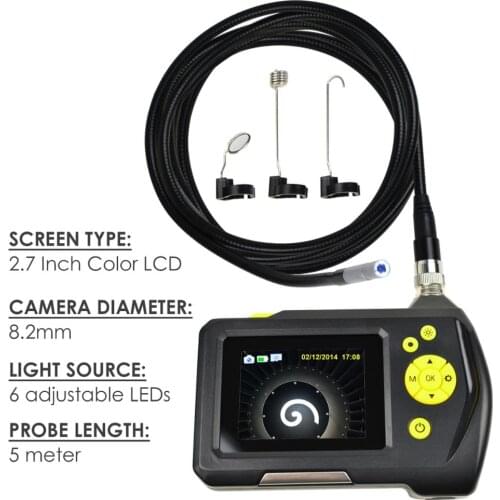 8.2mm Digital Inspection Camera System with 2.7 inch Screen Monitor Digital Waterproof Handheld Endoscope, 5 Meter Cable