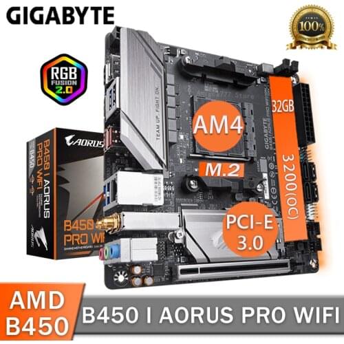 Socket AM4 Gigabyte B450 I AORUS PRO WIFI Motherboard DDR4 32GB PCI-E 3.0 M.2 SSD SATA-E PC B450 Placa-Mãe AM4 Mini-ITX New