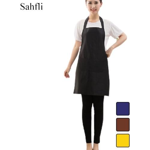 Modern Simplicity Korean Style Home Kitchen Solid Color Overalls Both Men and Women for Adults Normal Sleeveless Apron Pocket