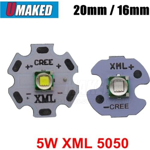 5pcs 10pcs 50pcs 5W CREE 5050 XML LED lighting source, WHITE Light Power LED chip on 20mm 16mm PCB board