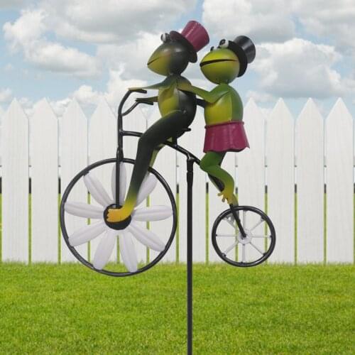 Vintage Bicycle Metal Wind Spinner Animal Motorcycle Windmill Frog Riding Motorcycle For Outdoor Garden Decoration Dropshipping