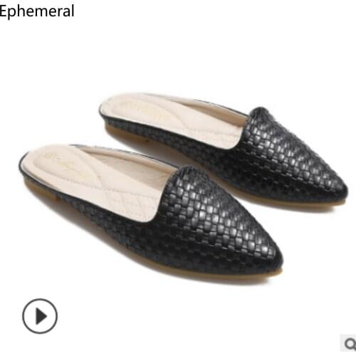 Ladys Denim Weaving Slippers Closed Toe Flats Slides Outdoor Shoes Simply Wide Fitting 43-33 Black Red White Cute Footwear 2020