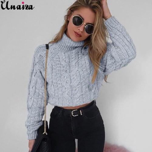 UNAIZA Women Sweater Knitted High Neck Long-Sleeved Sweater Women Knit 2021 New Pullover Slim Solid Color Casual Fashion Sweater