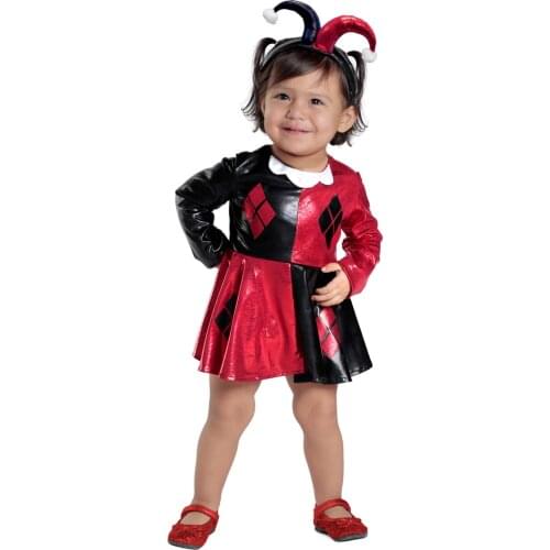 Harley Dress Costume Tutu dress Jester Superhero Dress Up Halloween Child Costume Dress +Headband