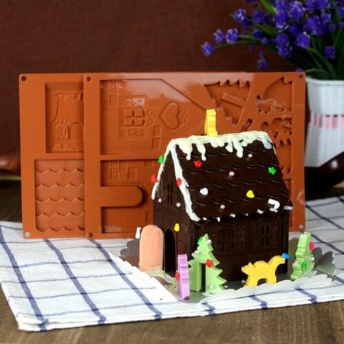 2Pcs/Set 3D Christmas Silicone Molds Chocolate Mold Cake Mold Fondant Molds DIY House Biscuits Cake Decorating Tools