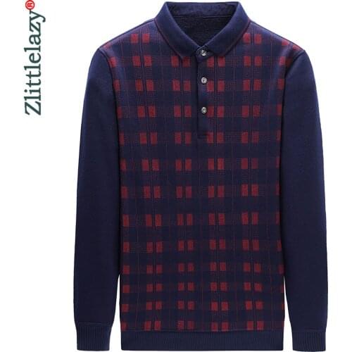 2020 winter thick polo tee shirt men casual plaid mens clothing warm polos shirts mens fashion slim fit poloshirt tops 10309