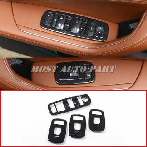 ABS Plastic Carbon Fiber Look Interior Car Window Lift Button Frame Cover Trim For Maserati Levante 2016-2021 4pcs