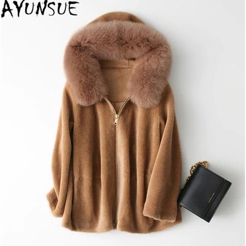 AYUNSUE Real Fur Coat Female Winter Womens Clothing 2020 Korean Thick Short Wool Jacket with Fox Fur Hood Fashion Warm Coats 168