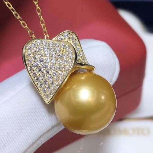 D326 Pearl Pendant Fine Jewelry 925 Sterling Silver Natural 12-13mm Fresh Water Golden Pearls Pendants Necklaces for Women