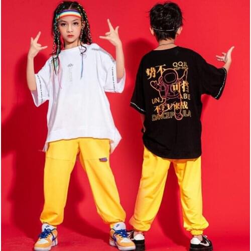 Kids Festival Hip Hop Clothing Loose Tshirt Tops Street Wear Jogger pants for Girl Boys Jazz Dance Costume Dancing Show Outfits