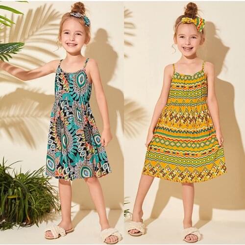 Kids Girl Summer Floral Dress with Bowknot Sleeveless Baby Ins Design Boho Party Beach Sundress Clothes Flower Costume JYF