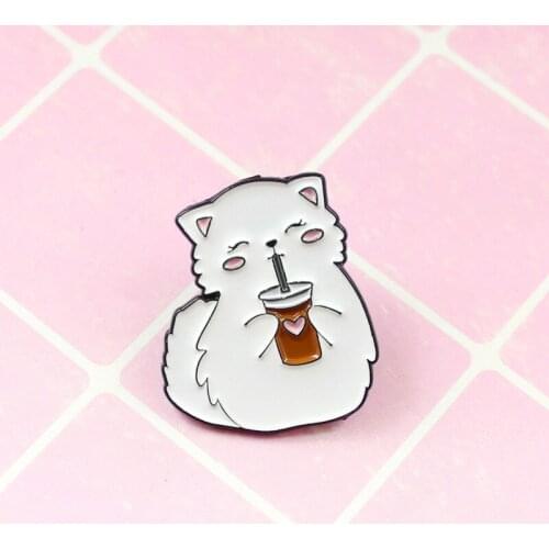 Naughty Cat Enamel Pin Happy Drink Drink ANIMAL BADGE Clothes Lapel Pin Cartoon Brooch Jewelry for Children Friends Wholesale