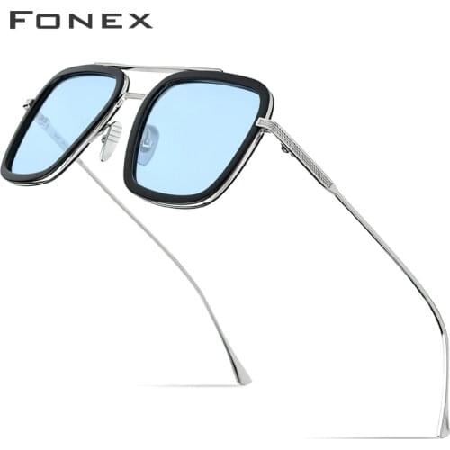 FONEX Pure Titanium Acetate Polarized Sunglass Men Retro Tony Stark Sunglasses New Vintage Edith Sun Glasses for Women 8512