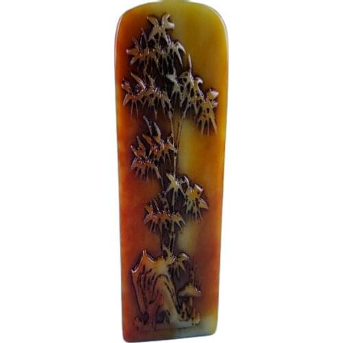 China shoushan stone old Hand carved bamboo map image Statue seal