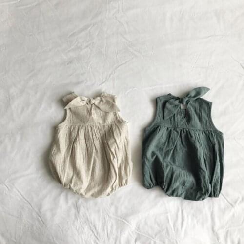 Japan and Korean Style Summer Newborn Baby Jumpsuits Bowknot Sleeveless Infants Rompers Toddlers Kids Clothes Soft Overalls
