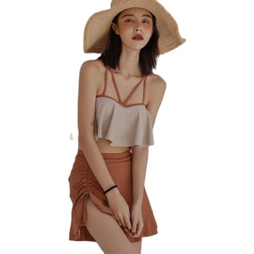 Swimwear Bathing Suit Womens Split Type Skirt Three-piece Set Small Bust Push up Belly Covering Slimming Hot Springs Swimming