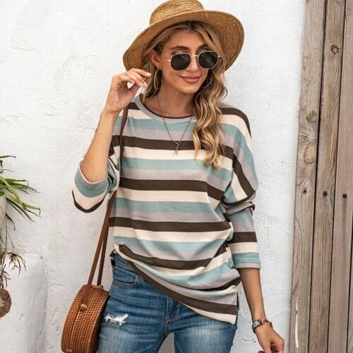 Summer Stripe Long Sleeve Oversized Women Tops Casual Loose O Neck Streetwear Fashion Korean Pullovers Ladies Sweatshirts